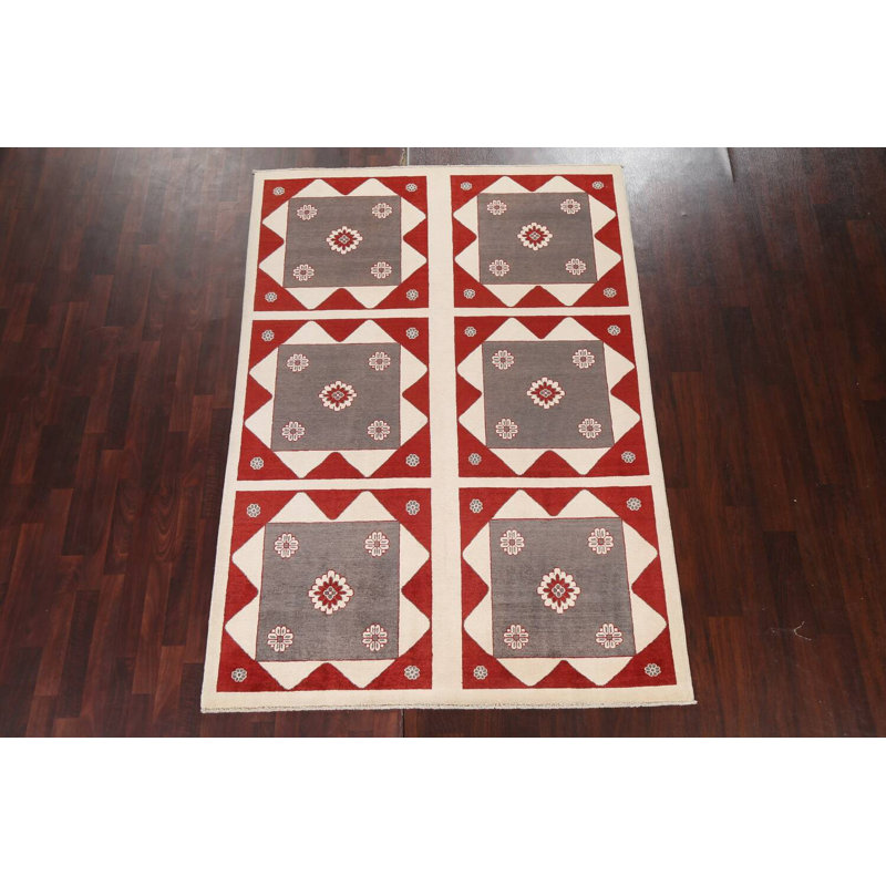 Tapis oriental en laine noué à la main de conception unique Gabbeh Kashkoli 5 pi 6 po x 7 pi 10 po