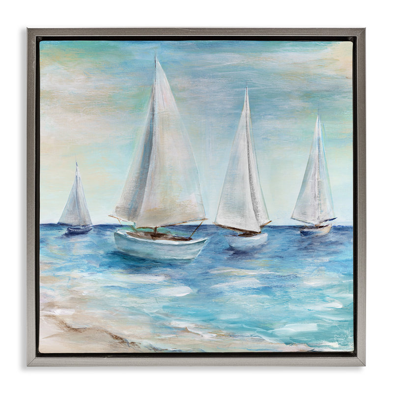 Voiliers flottant paisiblement, Cadre flottant gris lustré, H 18 po x l 18 po