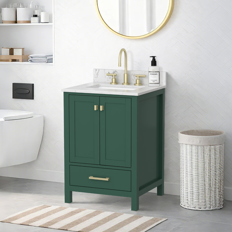 Cholena 24 Inch Bathroom Vanity With Single Sink, Brushed Gold, Green