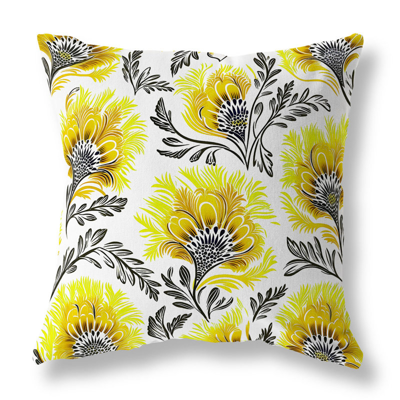 Coussin décoratif intérieur / extérieur Whimsical Wilds, Blanc / jaune, H 16 po x l 16 po