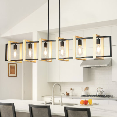6-Light Dimmable Linear Chandelier Square /Rectangle Chandelier Dining room Light for Dining Room
