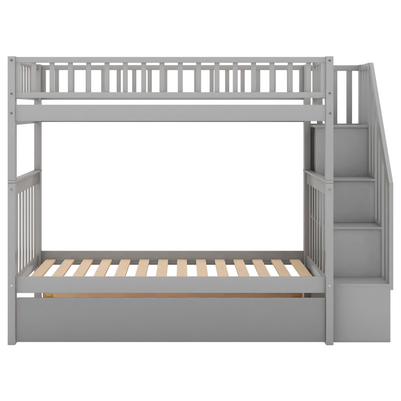 Lit superposé avec lit gigogne et rangement, Gris, Simple sur simple
