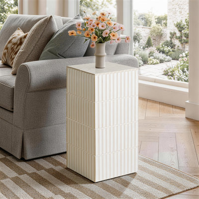 60cm Modern Grid-Tiled Square End Table