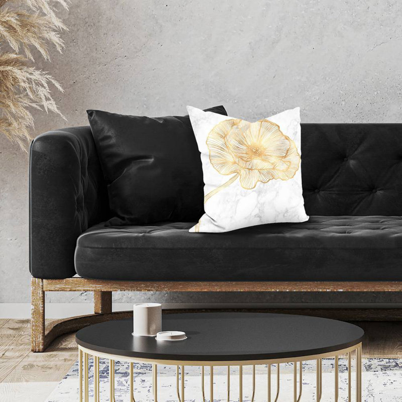 Bright poppy flower - 20"x20" Throw pillow cover - Poly twill - Print on demand, White/Black, 20" x 20"