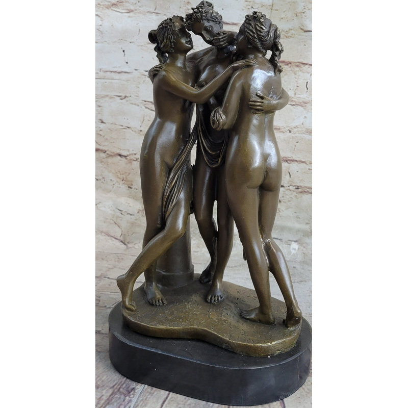 Taquanda Three Graces Greek Roman Nude Female Figures Bronze Metal Statue Sculpture On Marble Base