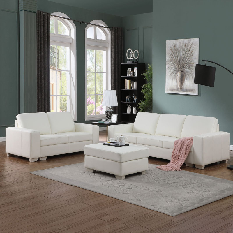 Canapé modulaire en cuir 6 pièces Ilminster, Cuir véritable blanc, Blanc