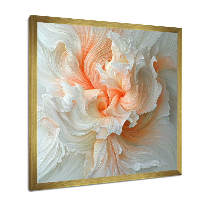 «Abstract Flower Cream Petal Symphony I», art mural abstrait sur toile, Reproduction encadrée d'une seule photo, Doré