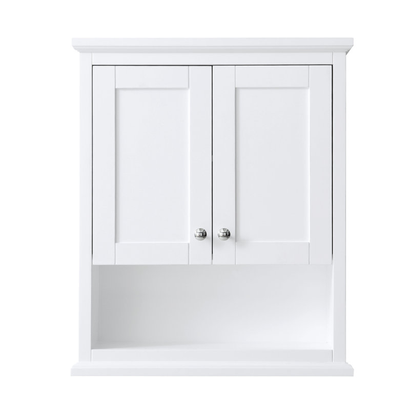 Avery Solid Wood Wall Over The Toilet Storage, White/Polished Chrome