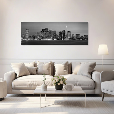 États-Unis, Massachusetts, Boston, vue panoramique sur un horizon de la ville la nuit, art mural contemporain contemporain