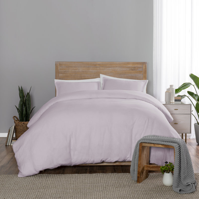 Lark Cotton Duvet Cover, Light Purple, King Duvet Cover + 2 Shams
