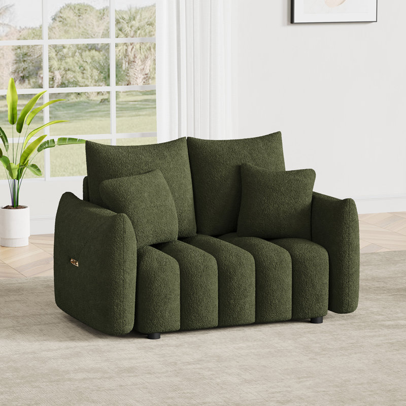 58" Teddy Fabric Upholstered Loveseat, Olive Green