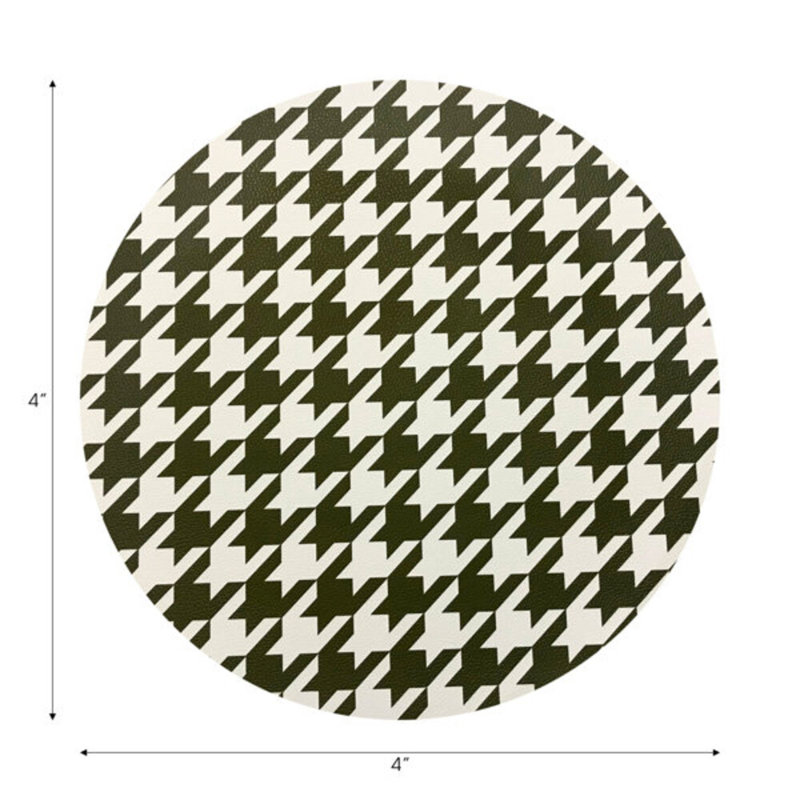 Sous-verres ronds en cuir végétalien vert pied-de-poule, Vert / Blanc