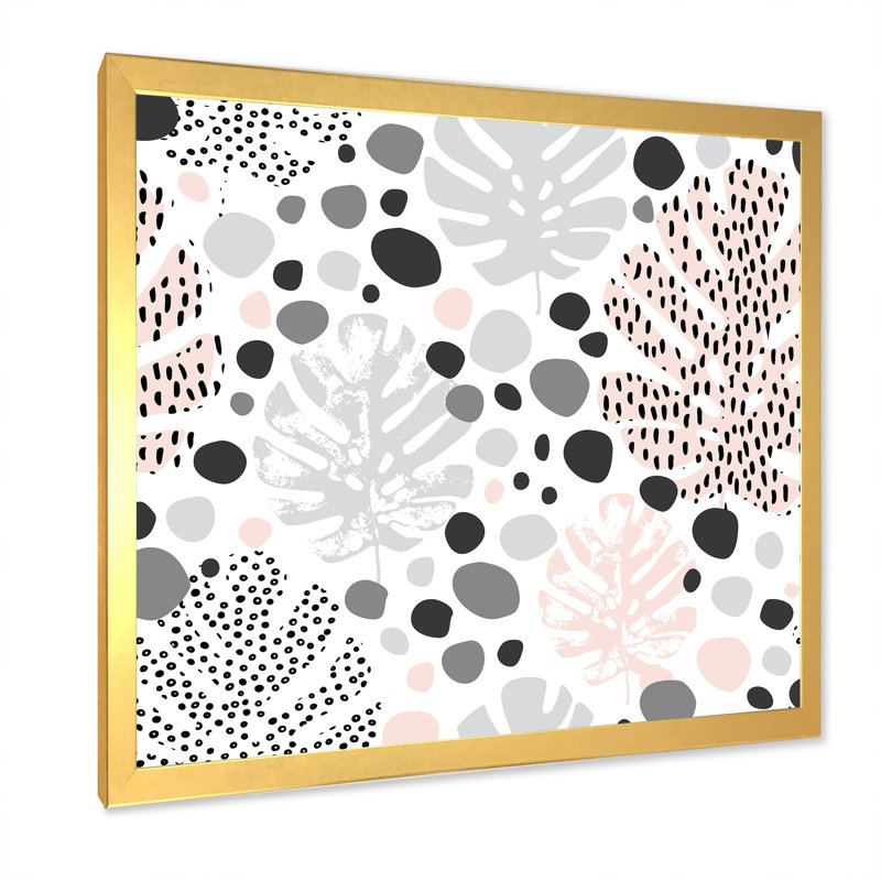 Éléments abstraits dans des tons de gris, feuilles tropicales - impression sur toile, H 36 po x l 36 po x P 1 po