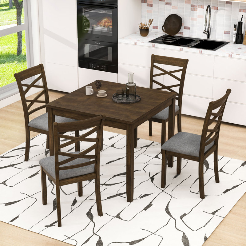5-piece Wooden Dining Table Set with 4 Chairs