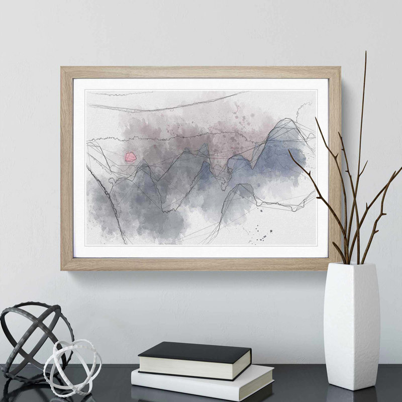 Behind the Mountains in China in Abstract - Picture Frame Graphic Art Print, 36cm H x 48cm W x 2cm D, Oak Framed
