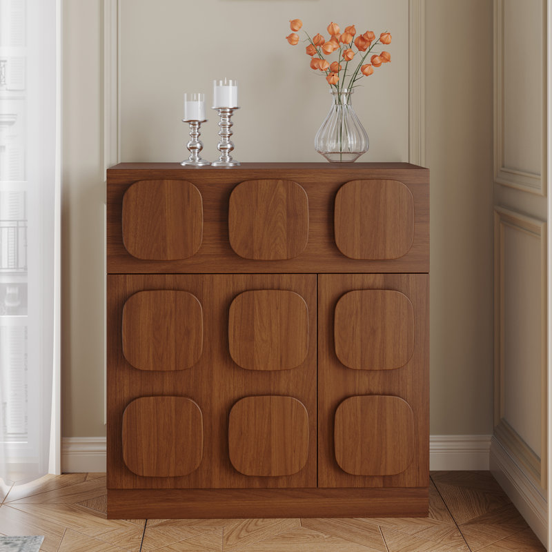 Mid-Century Walnut Sideboard Buffet Cabinet with Storage, Freestanding Accent Cabinet with Rounded Handles & Soft-Close Doors for Dining Room Living Room