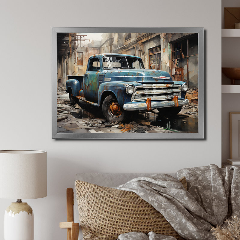Élégance industrielle camionnette - transport mural, H 34 po x l 44 po x P 1,5 po, Cadre simple argenté