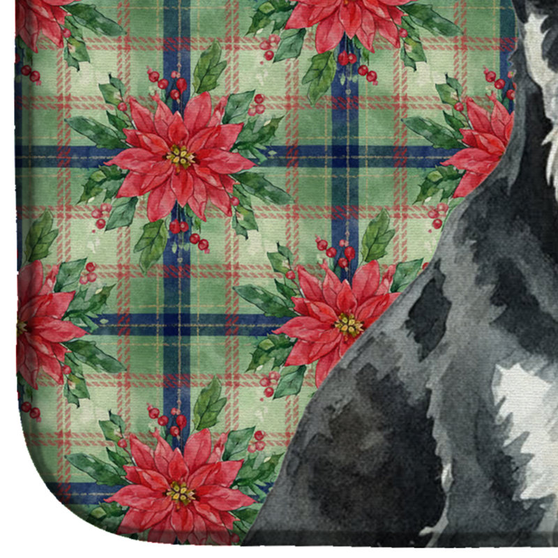 Tapis de séchage miniature noir et argent Schnauzer Christmas PoinsettIas, Noir / argenté