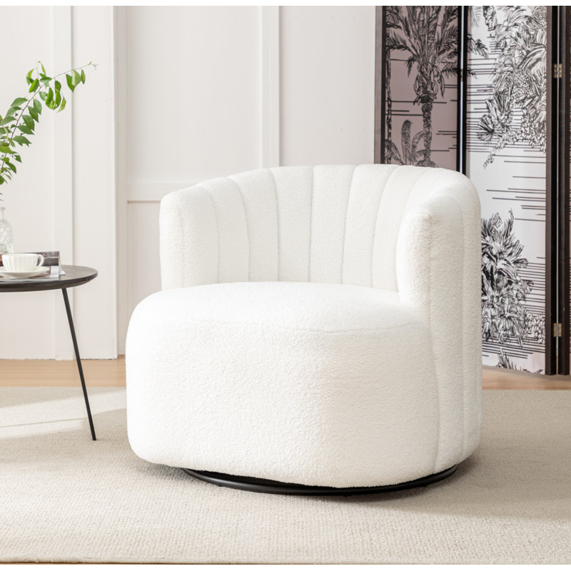 Fauteuil demi-tonneau pivotant rembourré Musaab, Blanc