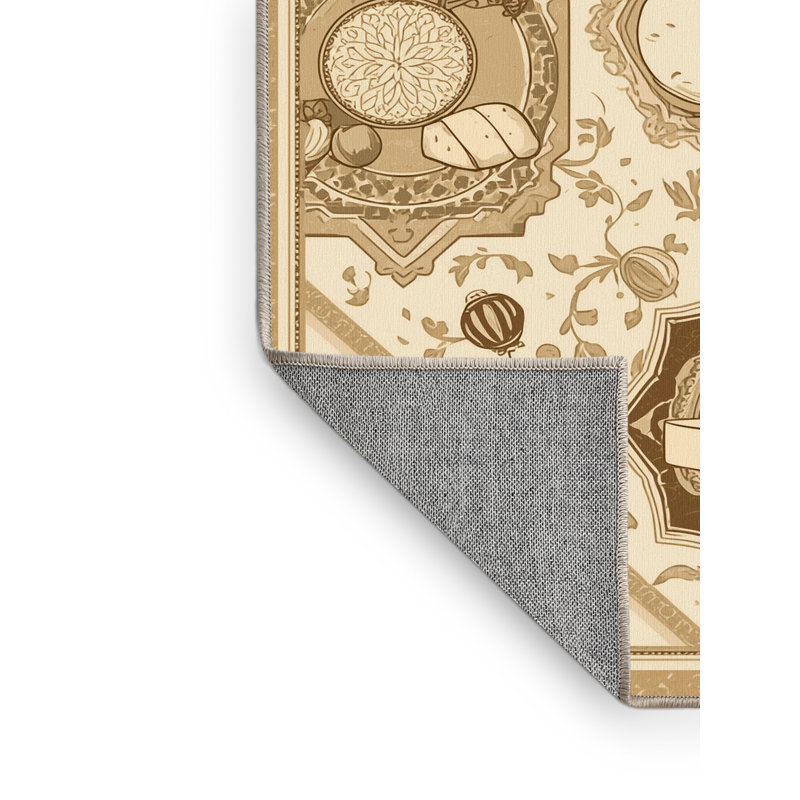 Machine Washable Elkton Cheese Platter Classic Oriental Rug in Beige – Beige Binding, 4x6