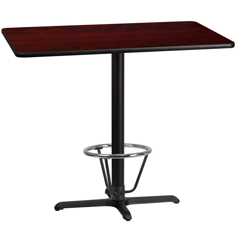 Plateau de table rectangulaire en stratifié basque et base à pied basque, H 43,125 po x l 30 po x p 48 po, Acajou