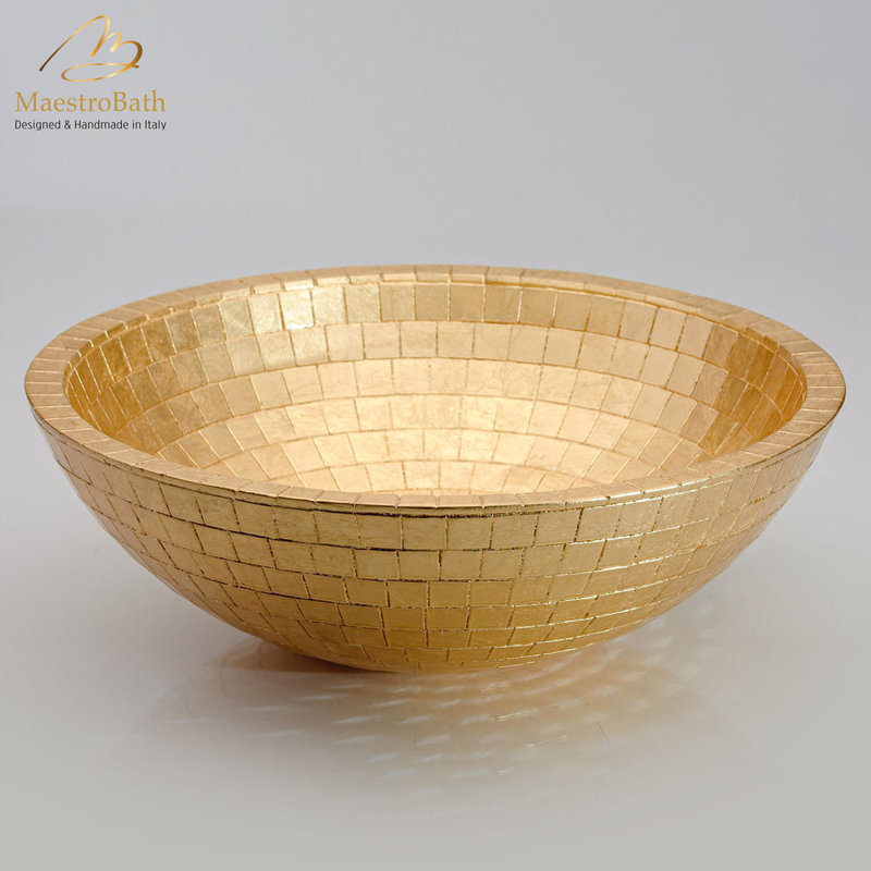 Maestro Bath 16.6'' Polymer Circular Bathroom Sink, Gold