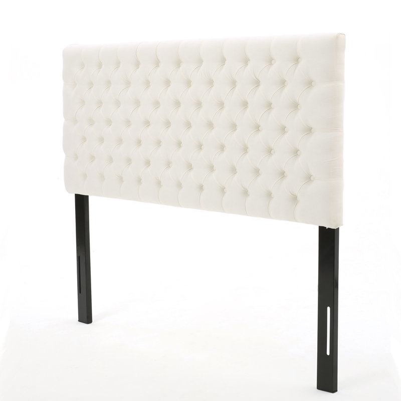 Contemporary Tufted Upholstered Queen Bed Headboard With Adjustable Height And Solid Wood Frame, Ivory