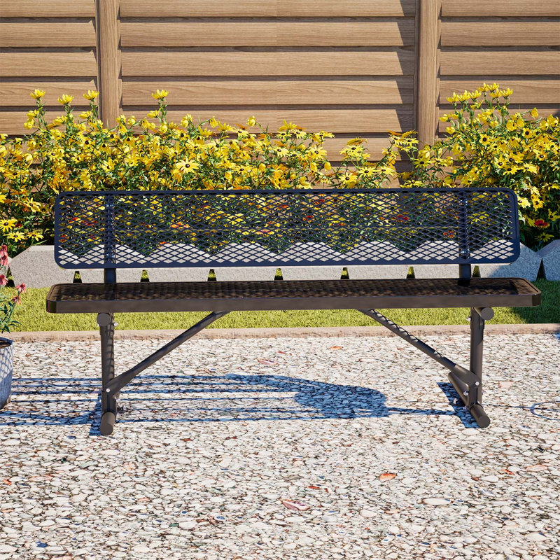 Banc de pique-nique en métal robuste de 72 pouces, table de salle à manger spacieuse pour l'extérieur avec capacité de 882 lb, structure en acier galvanisé antirouille, plateau en filet de diamant pour divers réglages