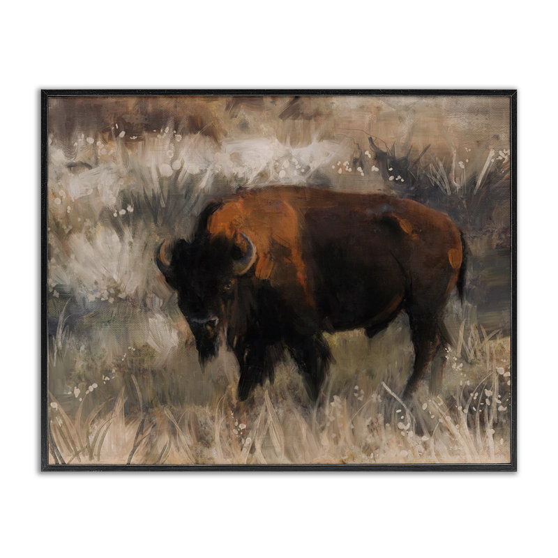 Art traditionnel, estampe numérique du bison par Nina Blue, H 11 po x l 14 po, Giclée encadrée noir minuit
