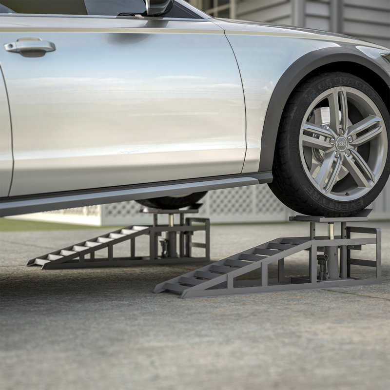 Hydraulic Car Ramps 5t 11000lbs, Heavy Duty Steel Car Ramps Lift Height 11.61"-16.21", Set Of 2, Black