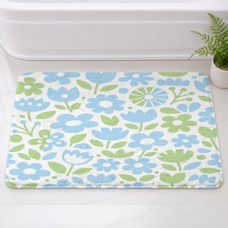 Tapis de bain Bold Floral Silhouettes, L 24 po x L 17 po, Bleu moyen / vert moyen