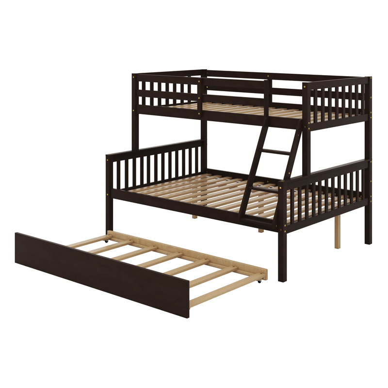  Keirlyn Twin Over Full Rubber Wood Bunk Bed With Trundle,  Convertible Bed, With Twin Size Trundle, Espresso