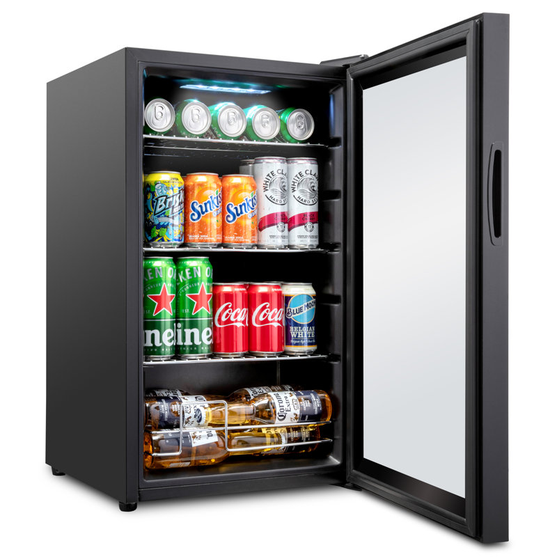 Compact Black Smart Beverage Cooler with Adjustable Shelves