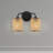 Quell Double Light Vanity Armed Sconce Rattan Shade with Black Metal Shade
