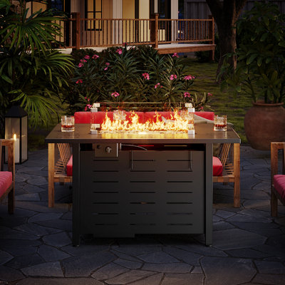 Dorace Rectangle Steel Propane Smokeless Fire Pit Table with Hidden Fuel Tank
