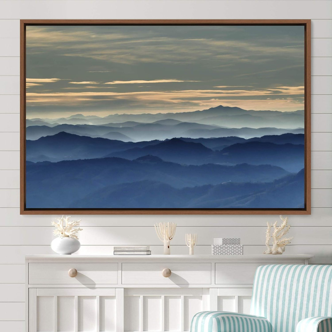 Abstract Landscape Framed Canvas Wall Art Soft Blue Cloudscape In Mountain And Valley Landscape Wilderness Photography Modern Art Contemporary Scenic Dramatic For Living Room, Bedroom, Office IDEA4WALL 