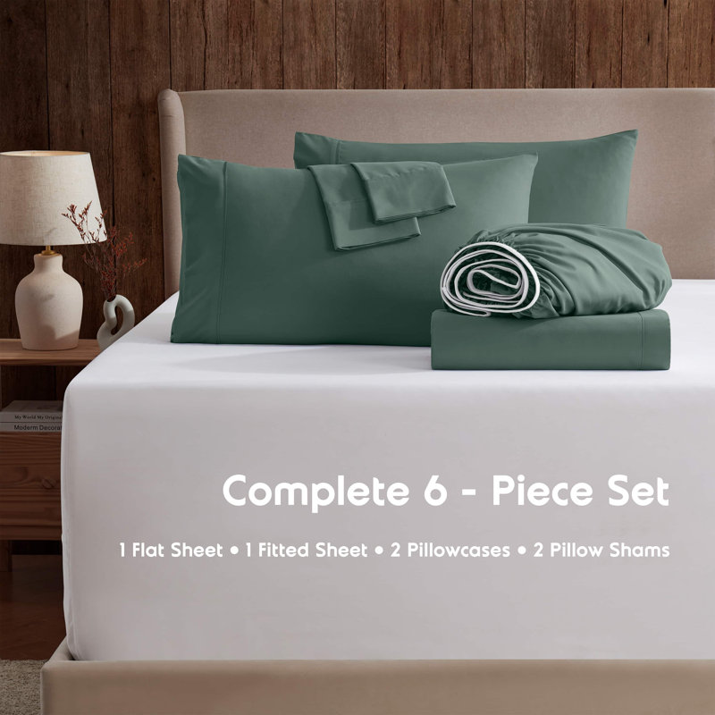Luxury 6-Piece Double-Brushed Microfiber Deep Pocket Sheet Set – Fits Mattresses Up to 24”, Forest Green