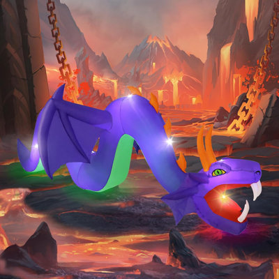 12FT Long Halloween Inflatable Outdoor Decoration, Large Flying Dragon With Openning Red Mouth Blow Up, Giant Outside Hanging Decor With 7 Leds Light Up For Holiday Yard Lawn Patio Parties Display