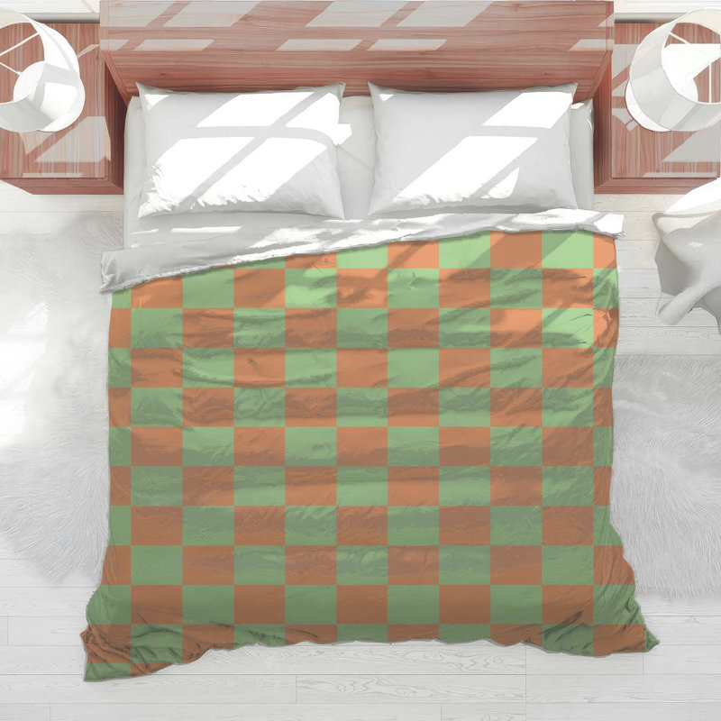 Green Orange Checkerboard Comforter, King