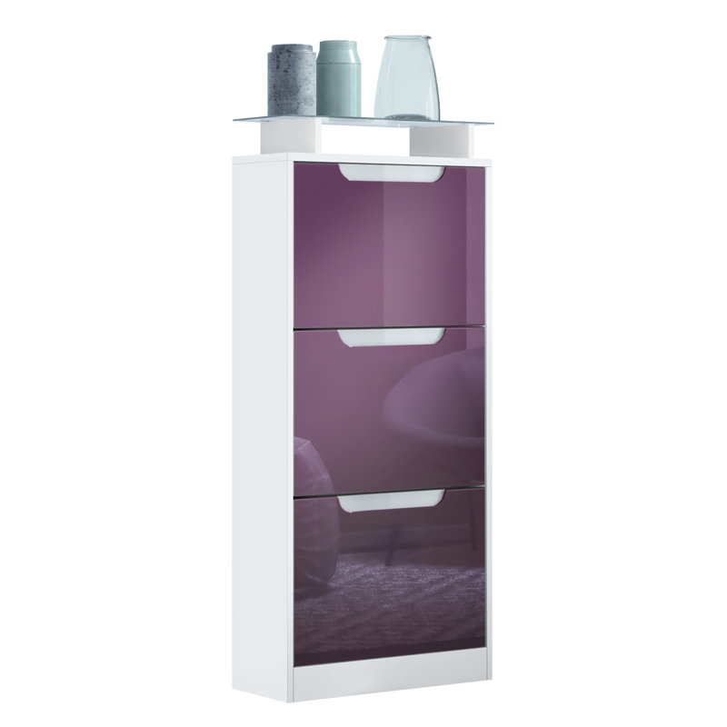 12 Pair Shoe Storage Cabinet, White/Blackberry
