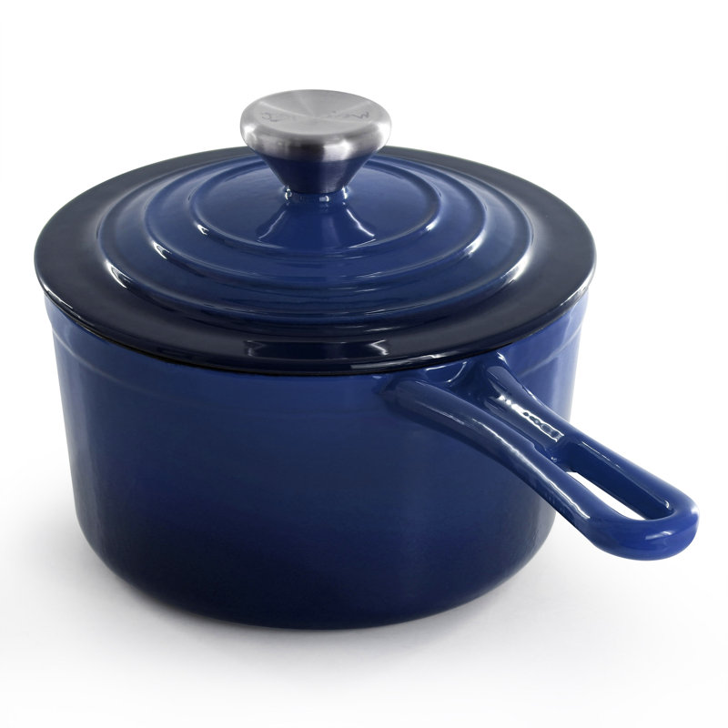 MegaChef 2 Quart Enameled Cast Iron Sauce Pan in Gradient Dark Blue, Dark Blue