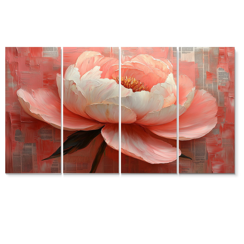 Pivoine rose et blanche - ensemble d'art mural pivoine, H 28 po x l 48 po