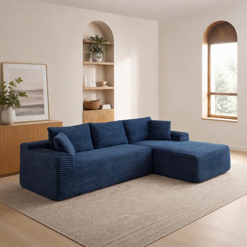 Canapé modulaire de 105 po, canapé modulaire Cloud avec assise profonde, canapé modulaire moderne en L avec méridienne, fauteuils rembourrés pour la chambre du salon, sans assemblage, (BLEU)