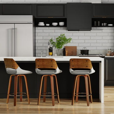 Carly Swivel Upholstered Contemporary Modern Bar Stool with Footrest (Set of 2)