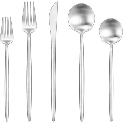 60-Piece Matte Stainless Steel Flatware Set For 12 - Ergonomic Design, Dishwasher-Safe