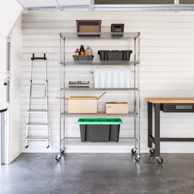Durable 5-Tier NSF-Certified Steel Shelving with Wheels