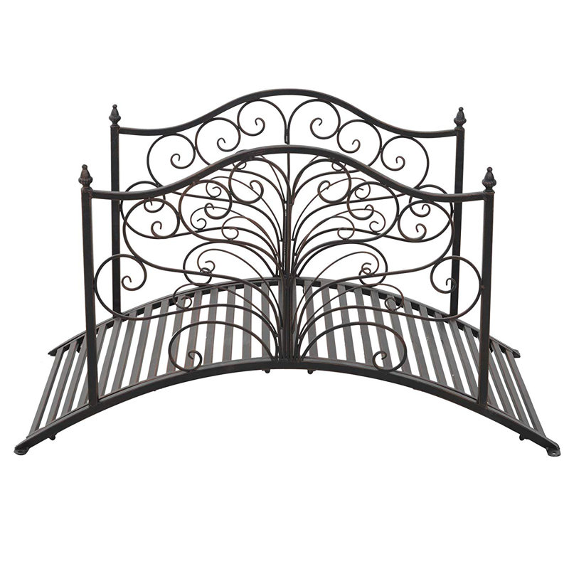 Black Bronze 4-Foot Metal Arched Garden Bridge with Scrollwork