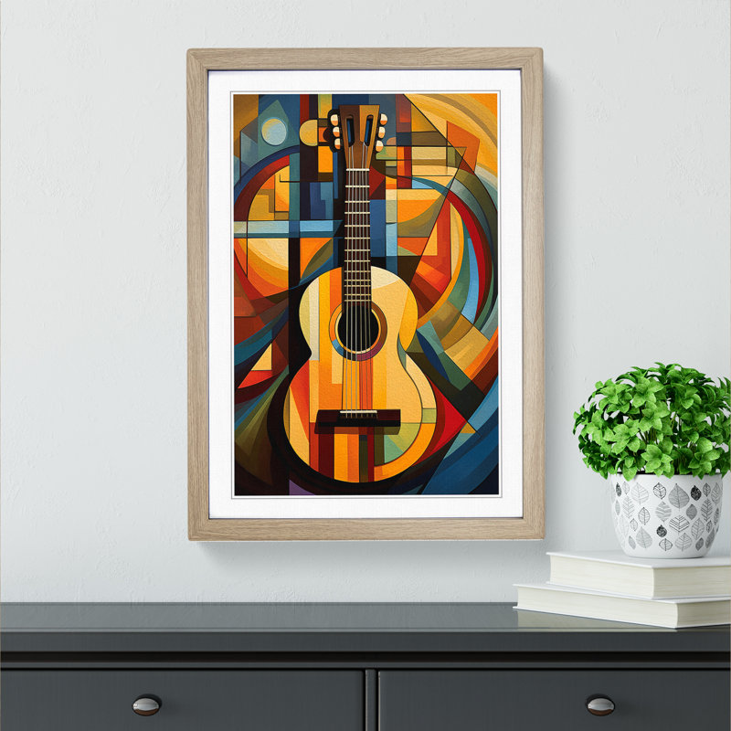 Acoustic Guitar Orphism No.2 - Framed Print, 46cm H x 34cm W x 2cm D, Oak