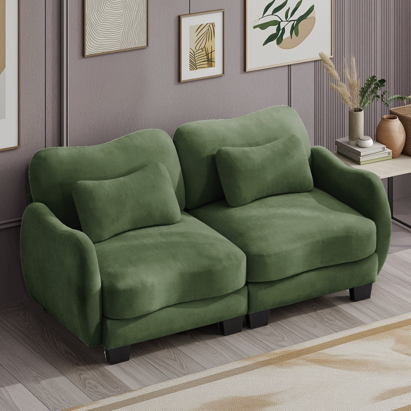 Sofa deux places avec coussin et accoudoirs, Vert