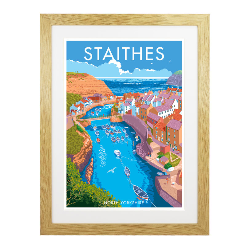 'Staithes 3' by Richard O'Neil - Print, Oak Wood Frame, 43.5 cm H x 33.5 cm W x 2.2 cm D